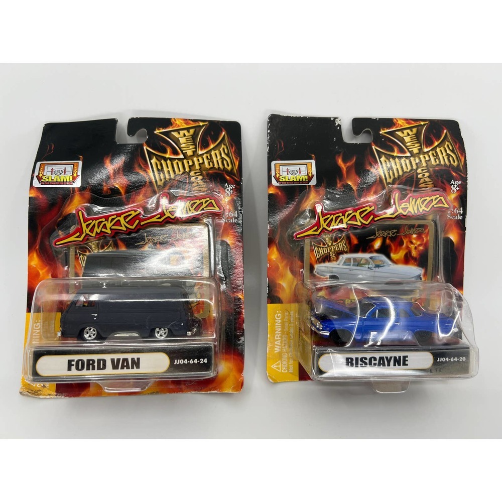 VINTAGE WEST COAST CHOPPERS JESSE JAMES FORD VAN & BLUE BISCAYNE 1:64 NIP